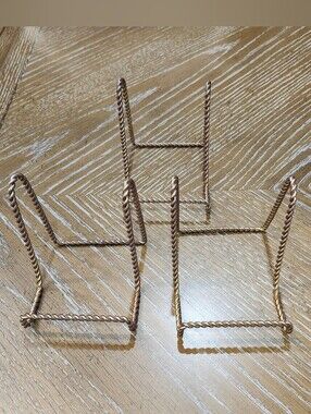 Vintage Twisted Metal Easel Gold Brass Tones Display Stand Holder Set of 3